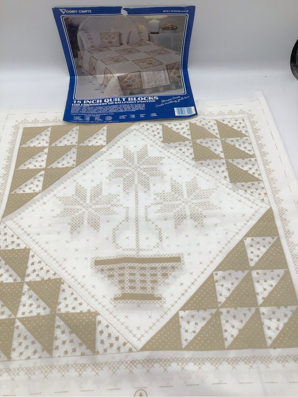 Set of 4 2 of each one size 18in square Cream and Tan Quilt Block Fabric Panel -